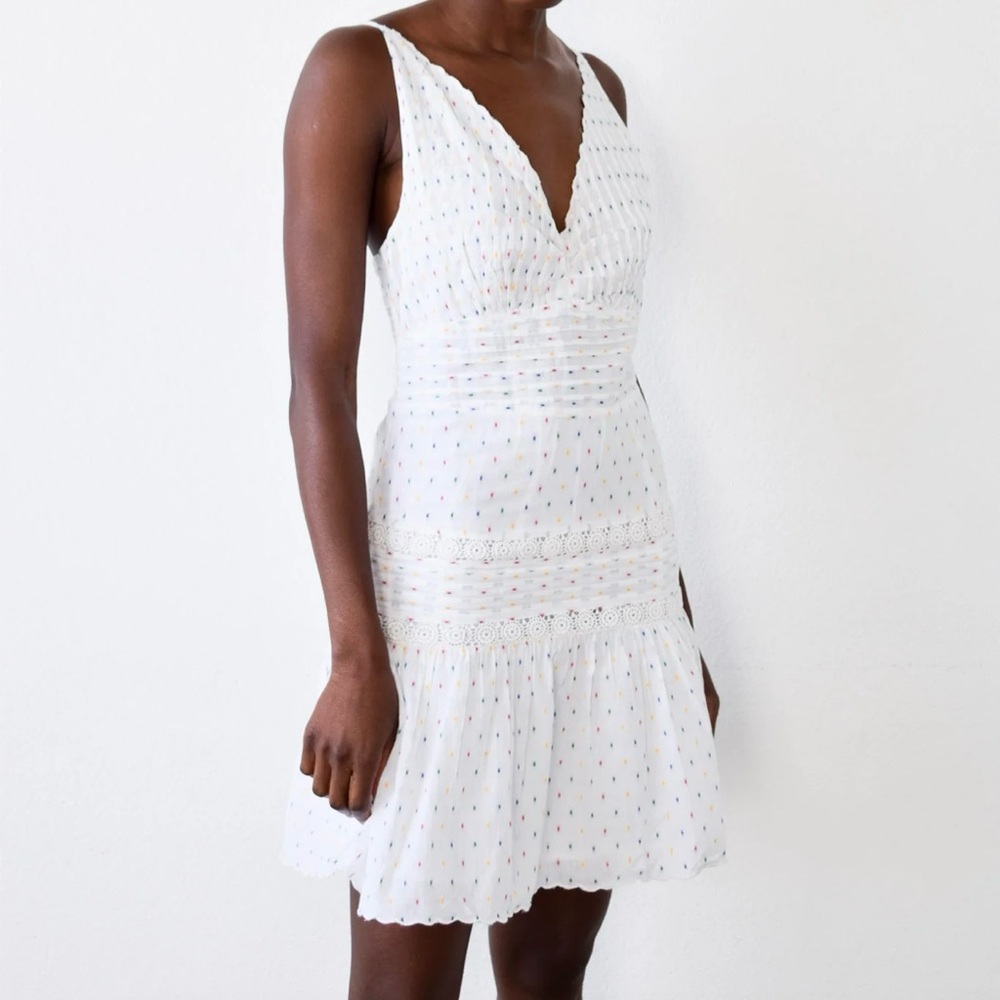 NEW NEVER A WALLFLOWER Elle Short Dress in White Primary Swiss Dot XS NWT